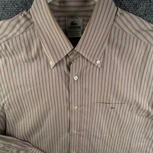 Lacoste Striped Size 42 Long Sleeve Button Up Shirt Beige Pink Adult Designer